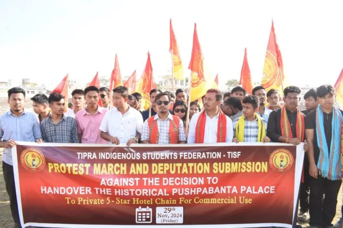 TIPRA Motha party is leading the protest against the hotel project