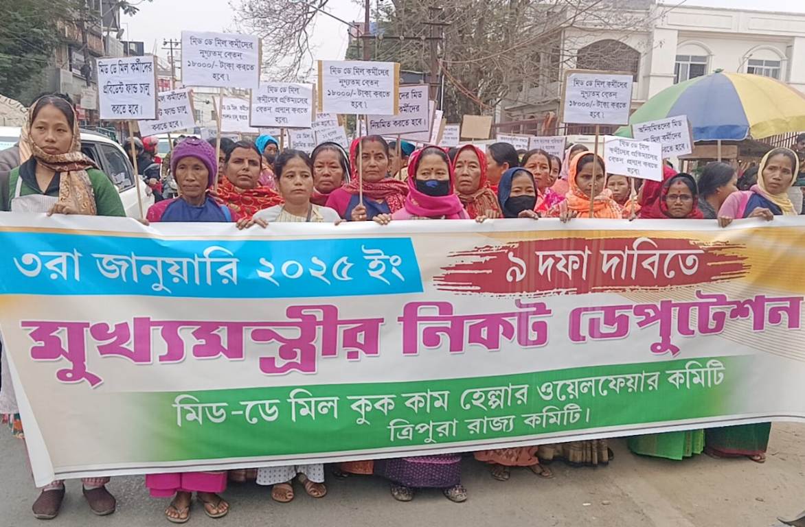 Cook-cum-Helpers Demand Minimum Wage Hike and Job Security in Tripura