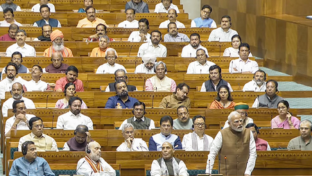 PM Modi Slams Congress in Lok Sabha, Alleges Party Echoes Pakistan’s Line on Operation Sindoor