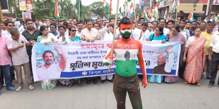 Congress stages  protest march