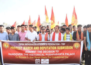 TIPRA Motha party is leading the protest against the hotel project