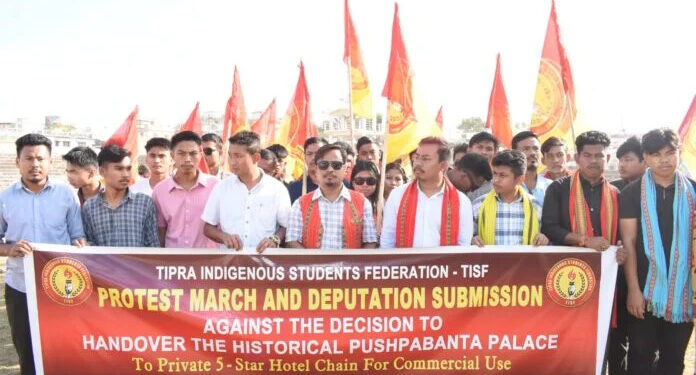 TIPRA Motha party is leading the protest against the hotel project