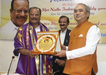 Telugu Association Tripura Felicitating Hon. Governor and Justice T. Amarnath Goud.