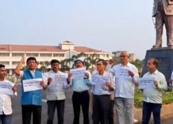 CPI(M) stages demonstration in front of Dr. B. R. Ambedkar’s statue in the Tripura Assembly premises