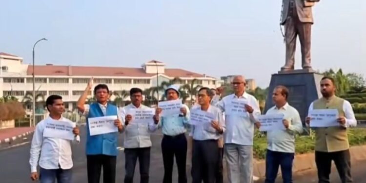 CPI(M) stages demonstration in front of Dr. B. R. Ambedkar’s statue in the Tripura Assembly premises