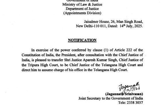 Centre Approves Major High Court Reshuffle; Chief Justices Transferred Across Four States