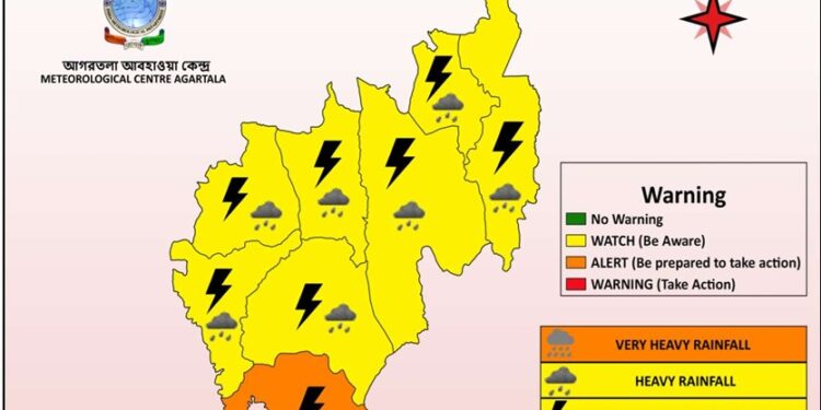 IMD Issues Heavy Rain Alert in Tripura; Flood Risk in Several Districts