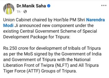 Union Cabinet Approves ₹250 Crore for Tripura Under Peace Accord Commitments