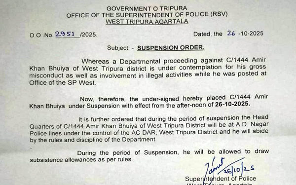 Constable Suspended in West Tripura on Bribery Charges