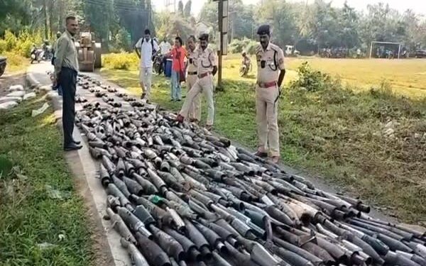 Tripura Police destroy 410 modified silencers in noise crackdown