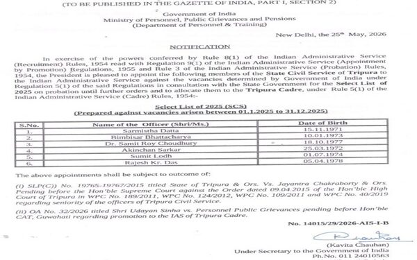 Six Tripura TCS officers promoted to IAS
