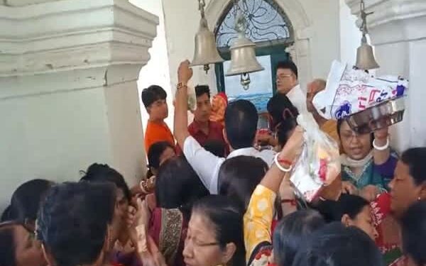 Devotees Offer Prayers at Ujjayanta Palace Temple
