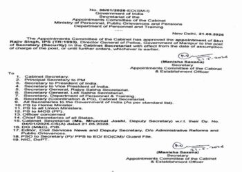 Rajiv Singh appointed Secretary (Security) at Centre