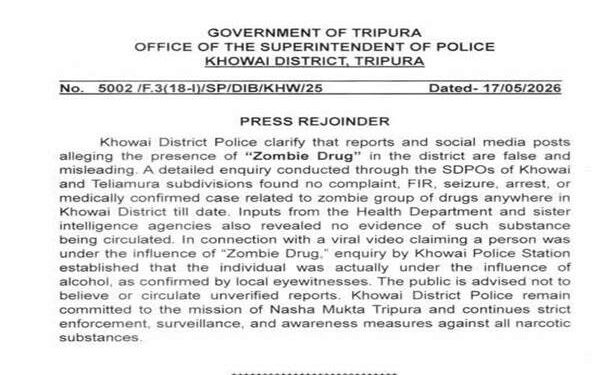 Khowai Police dismiss ‘Zombie Drug’ rumours