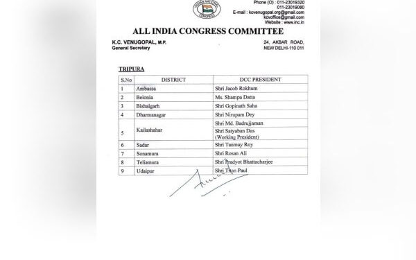 Congress Appoints New District Presidents in Tripura to Strengthen Organisation